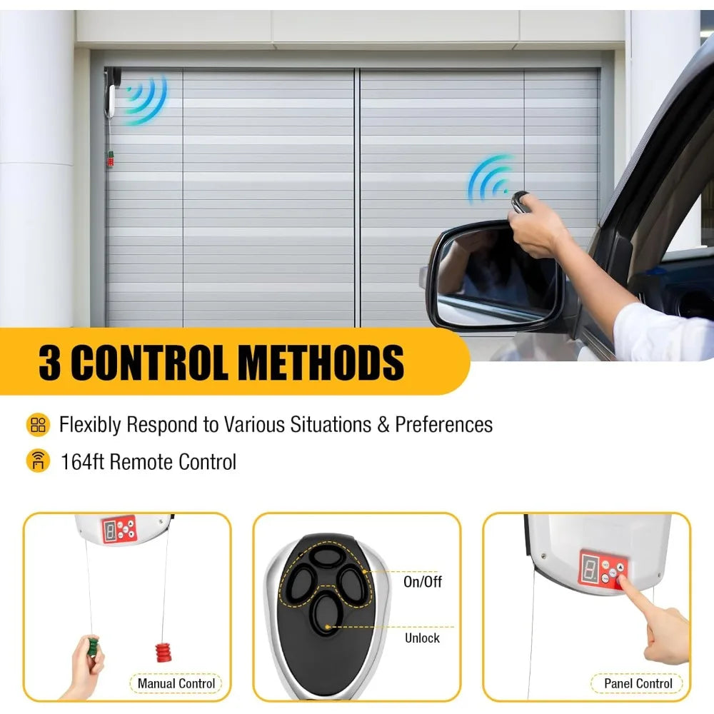 2 Remotes and LED Light Automatic Wall Mount Roll Up Garage Doors Opener,